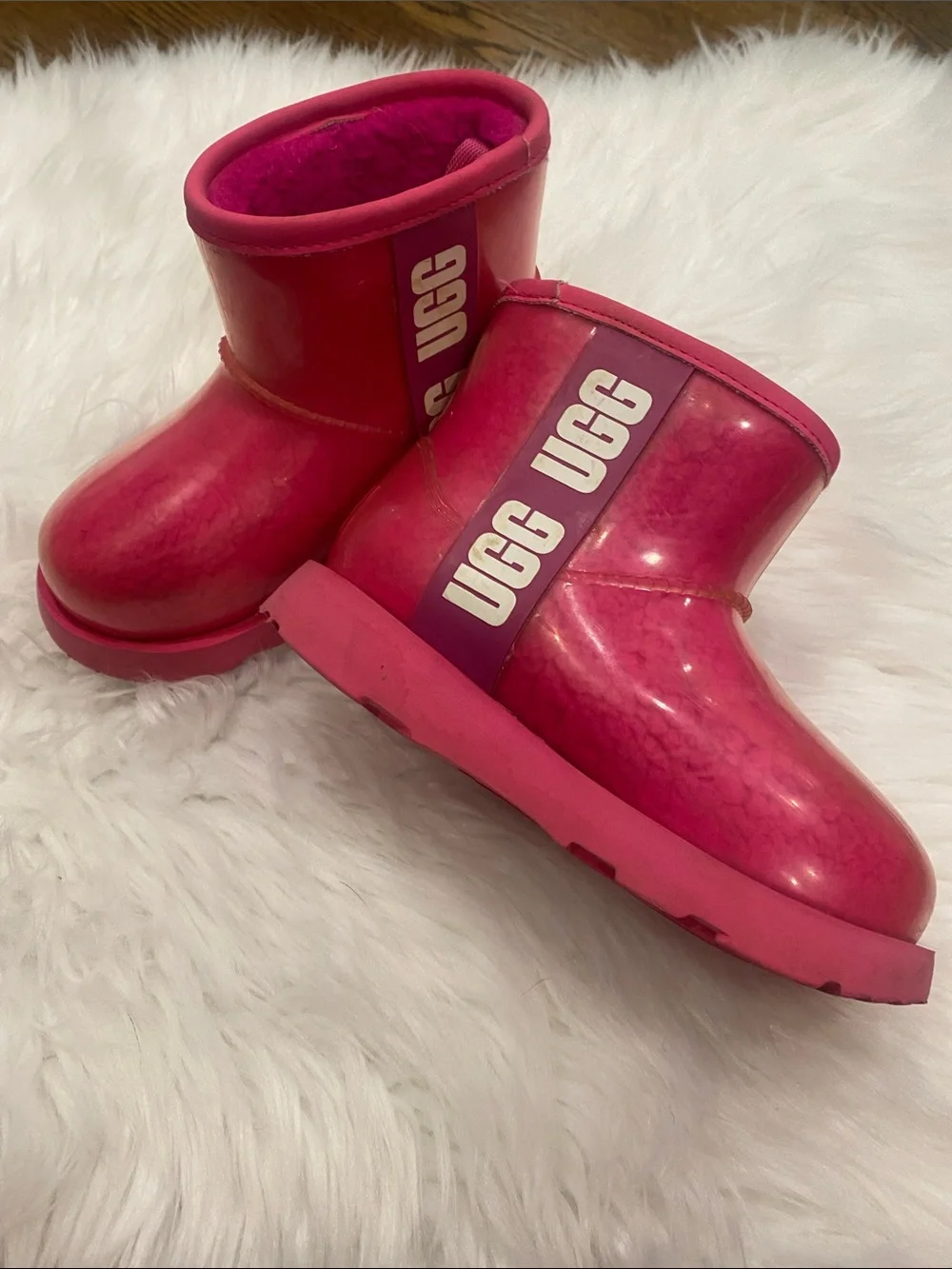 UGG Kids Pink Glossy Waterproof Rain Boots